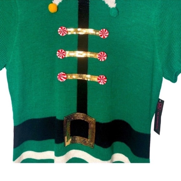 No Boundaries Women’s Christmas Elf/Santa Striped Stretchy Sweater Dress - Picture 5 of 5